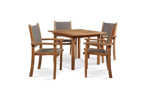 Curated Maison Perrin 5-Piece Square Teak Table Outdoor Dining Set w/ Stacking Armchairs