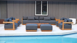 10 pc Hermosa Teak Deep Seating Deluxe Sofa with 72" Coffee Table. Sunbrella Cushion