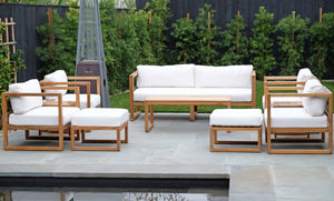 10 pc Venice Teak Deep Seating Set with Coffee Table. Sunbrella Cushions