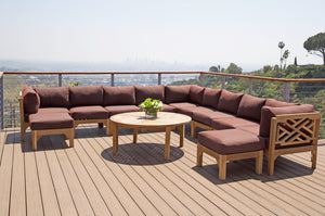12 pc Monterey Teak Sectional Seating Group with 48" Chat Table. Sunbrella Cushion.
