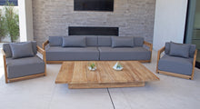 4 pc Hermosa Teak Deep Seating Deluxe Sofa with 72" Coffee Table. Sunbrella Cushion