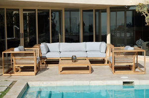 5pc Laguna Teak Sofa Deep Seating Group with Coffee Table. Sunbrella Cushion