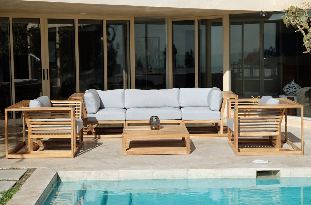 5pc Laguna Teak Sofa Deep Seating Group with Coffee Table. Sunbrella Cushion