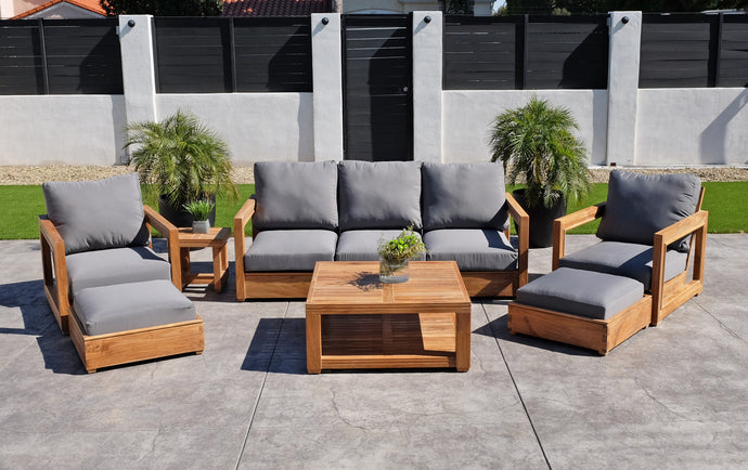 7 pc Chatsworth Sofa Teak Deep Seating with Coffee Table. Sunbrella Cushion