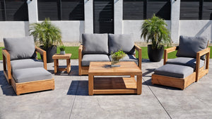 7 pc Chatsworth Loveseat Teak Deep Seating with Coffee Table. Sunbrella Cushion