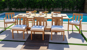 9 pc Chatsworth Teak Dining Set with Expansion Table. Sunbrella Cushion.