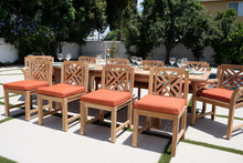 11 pc Monterey Teak Dining Set with 120" Double Leaf Expansion Table. Sunbrella Cushion