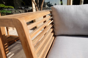 5pc Laguna Teak Sofa Deep Seating Group Loveseat with Coffee Table. Sunbrella Cushion