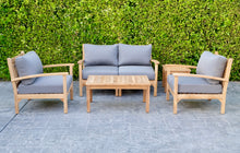 5 pc Huntington Teak Loveseat Deep Seating Set with Coffee Table. Sunbrella Cushion.