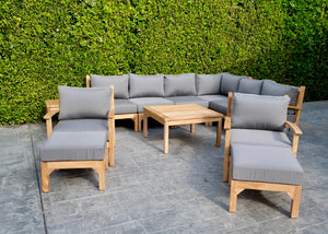12 pc Huntington Teak Sectional Seating Group with 36" Chat Table. Sunbrella Cushion.