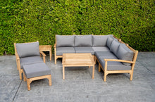9 pc Huntington Teak Sectional Seating Group with 36" Chat Table. Sunbrella Cushion.