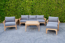 6 pc Monterey Teak Seating Group with 36" Chat Table. Sunbrella Cushion.