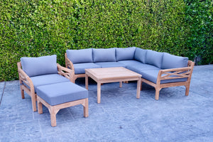 9pc Monterey Teak Sectional Seating Group with 36" Chat Table. Sunbrella Cushion.