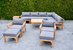 12 pc Monterey Teak Sectional Seating Group with 36" Chat Table. Sunbrella Cushion.