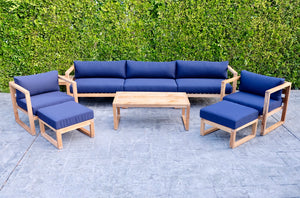 7 pc Venice Teak Deep Seating Deluxe Sofa with Coffee Table. Sunbrella Cushion.