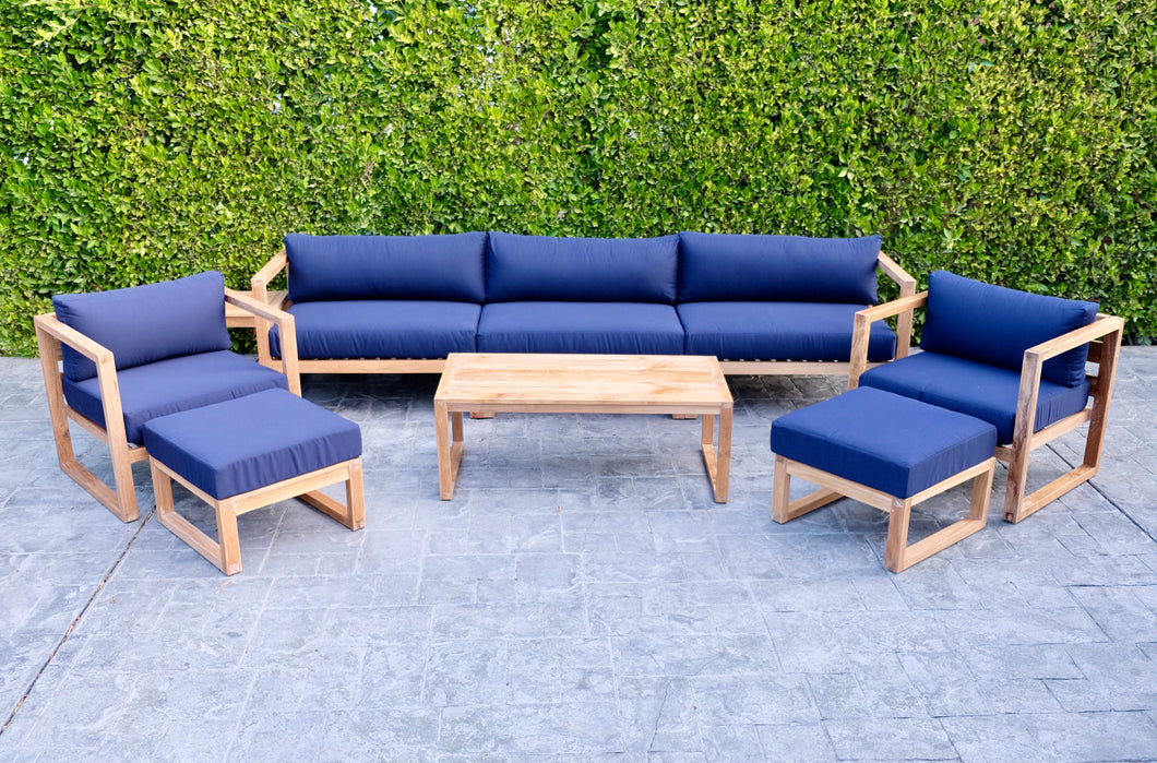 7 pc Venice Teak Deep Seating Deluxe Sofa with Coffee Table. Sunbrella Cushion.