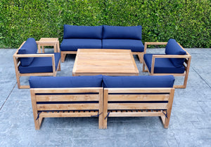 6 pc Venice Teak Deep Seating Armless with Square Coffee Table. Sunbrella Cushion.