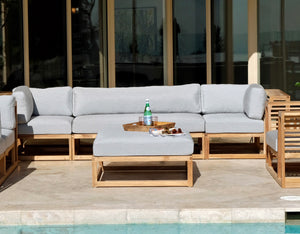 5pc Laguna Teak Deluxe Sofa Deep Seating Group Loveseat with Ottoman. Sunbrella Cushion
