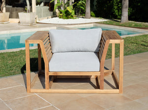 5pc Laguna Teak Loveseat Deep Seating Group with Coffee Table. Sunbrella Cushion