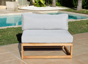 5pc Laguna Teak Sofa Deep Seating Group Loveseat with Ottoman. Sunbrella Cushion