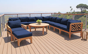 12 pc Monterey Teak Sectional Seating Group with 52" Chat Table. Sunbrella Cushion.