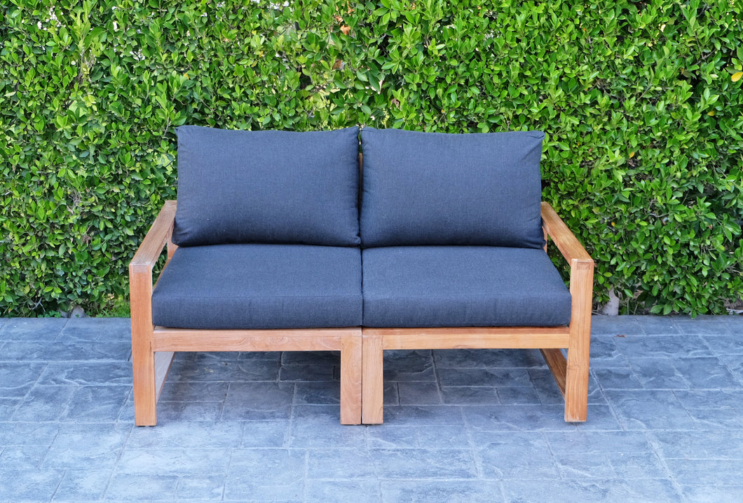 Newport Teak Outdoor Loveseat. Sunbrella Cushion.