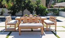 5 pc Newport Teak Bench Dining Set with Expansion Table. Sunbrella Cushion.