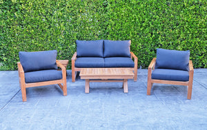 5 pc Newport Teak Loveseat Seating Group with 42" Coffee Table. Sunbrella Cushion.