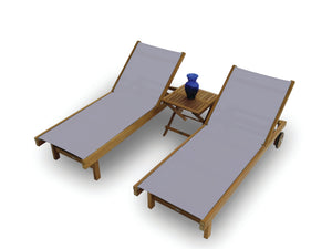 Royal Teak Set of 2 Teak and Sling Outdoor Chaise Lounge with Wheels