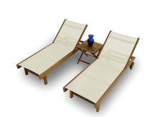 Set of 2 Teak and Sling Outdoor Chaise Lounge with Wheels