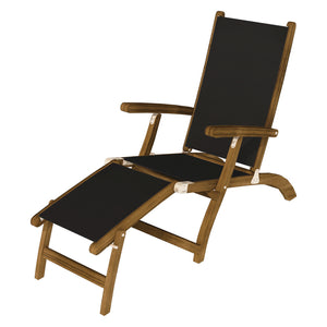 Teak and Sling Outdoor Steamer Lounge Chair