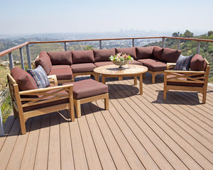 11 pc Monterey Teak Sectional Seating Group with 52" Chat Table. Sunbrella Cushion.