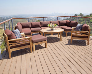 11 pc Monterey Teak Sectional Seating Group with 48" Chat Table. Sunbrella Cushion.