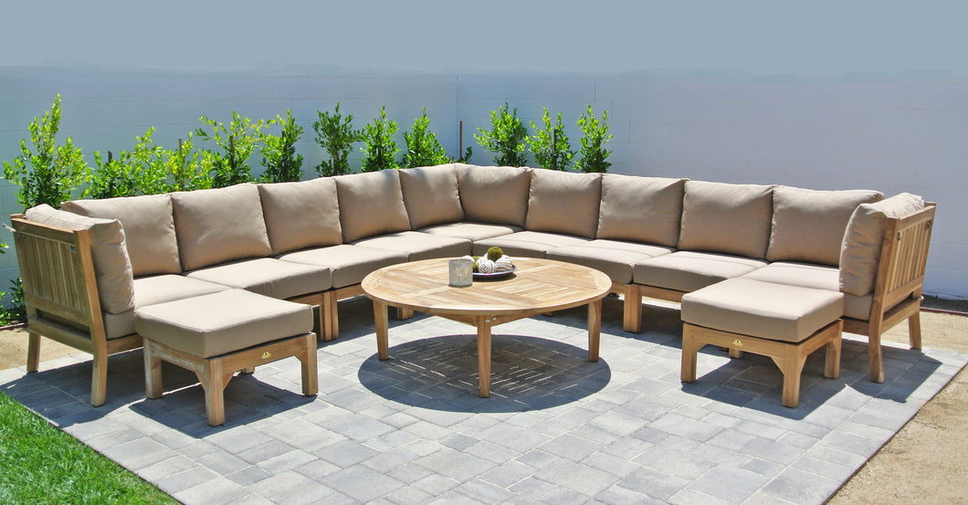 Outdoor Teak Deep Seating Sectional with Sunbrella Cushion