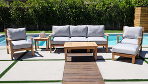 6 pc Huntington Teak Deep Seating Set with Coffee Table. Sunbrella Cushion.