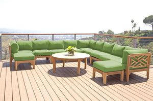 12 pc Monterey Teak Sectional Seating Group with 52" Chat Table. Sunbrella Cushion.