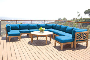 12 pc Monterey Teak Sectional Seating Group with 48" Chat Table. Sunbrella Cushion.