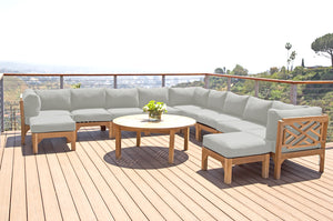 12 pc Monterey Teak Sectional Seating Group with 48" Chat Table. Sunbrella Cushion.