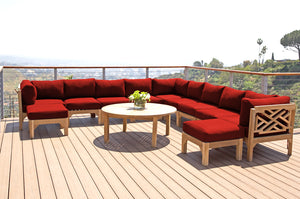 12 pc Monterey Teak Sectional Seating Group with 52" Chat Table. Sunbrella Cushion.