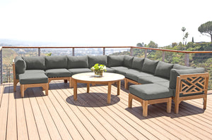 12 pc Monterey Teak Sectional Seating Group with 52" Chat Table. Sunbrella Cushion.