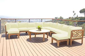 12 pc Monterey Teak Sectional Seating Group with 48" Chat Table. Sunbrella Cushion.