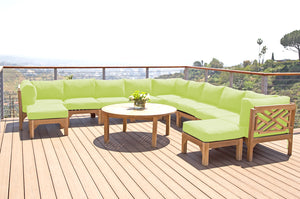 12 pc Monterey Teak Sectional Seating Group with 48" Chat Table. Sunbrella Cushion.