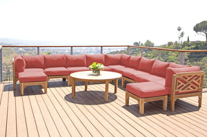 12 pc Monterey Teak Sectional Seating Group with 48" Chat Table. Sunbrella Cushion.