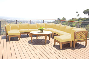 12 pc Monterey Teak Sectional Seating Group with 48" Chat Table. Sunbrella Cushion.