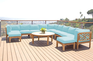 12 pc Monterey Teak Sectional Seating Group with 52" Chat Table. Sunbrella Cushion.