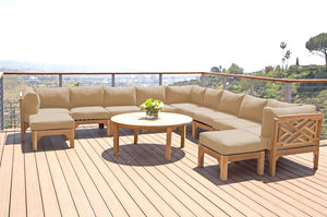 12 pc Monterey Teak Sectional Seating Group with 48" Chat Table. Sunbrella Cushion.