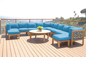 12 pc Monterey Teak Sectional Seating Group with 48" Chat Table. Sunbrella Cushion.