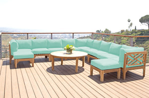 12 pc Monterey Teak Sectional Seating Group with 52" Chat Table. Sunbrella Cushion.