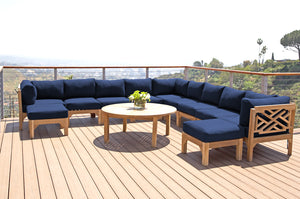 12 pc Monterey Teak Sectional Seating Group with 48" Chat Table. Sunbrella Cushion.