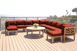 12 pc Monterey Teak Sectional Seating Group with 48" Chat Table. Sunbrella Cushion.